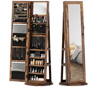 HOMCOM Miroir à Bijoux sur Pied avec Rotation à 360°, 55x55x161 cm, Marron Rustique