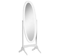 HOMCOM Miroir à Pied Ovale Style Shabby Chic Inclinaison réglable dim. 48L x 46l x 147H cm MDF Blanc