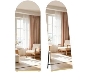 HOMCOM Miroir courbé Pleine Longueur au Sol 160x50 cm sans Cadre | Socle en bois pour salon/chambre/couloir/entrée.
