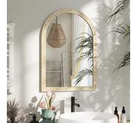 HOMCOM Miroir de Pared Arqué Miroir de Salle de Bain 50x70 cm avec Cadre d'Imitation Pierre pour Salon Chambre à Coucher Entrée Beige