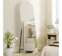 HOMCOM Miroir de Pied Courbé 160x50 cm sans Cadre Base en Bois Miroir sur Pied ou Appuyé contre le Mur Transparent