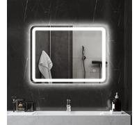 HOMCOM Miroir de salle de bain 60 x 80 cm, miroir LED mural avec 3 couleurs lumière, dimmable, mémoire, anti-buée, argent