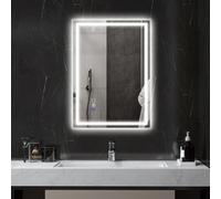 HOMCOM Miroir de Salle de Bain Anti-buée avec Lumières LED Réglables, Enceinte Bluetooth, Boutons Tactiles, 50x70 cm
