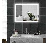 HOMCOM Miroir de salle de bain, avec éclairage, 90 x 70 cm, LED, avec fonction mémoire, 3 couleurs de lumière, anti-buée, avec interrupteur tactile, argenté
