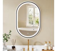 HOMCOM Miroir de Salle de Bain avec Lumière 60x90 cm Miroir Mural Ovale 3 Couleurs de Lumière Luminosité Réglable Fonction Anti-buée Noir