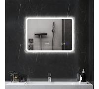 HOMCOM Miroir de Salle de Bain avec Lumière LED 70x50 cm avec Bluetooth 3 Couleurs de Lumière Horloge Numérique Fonction Anti-Buée Fonction de Mémoire