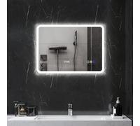 HOMCOM Miroir de salle de bain avec lumière LED 70x50 cm Miroir mural avec Bluetooth 3 couleurs de lumière Horloge numérique Fonction anti-buée Fonction mémoire Interrupteur tactile IP44