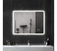 HOMCOM Miroir de Salle de Bain avec Lumière LED 80x60 cm avec Bluetooth 3 Couleurs de Lumière Fonction Antibuée Fonction de Mémoire IP44