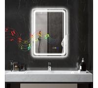 HOMCOM Miroir de Salle de Bain LED avec Bluetooth, Éclairage Réglable et Fonction Mémoire, en Verre Trempé, 70x50x3.5 cm
