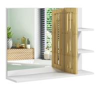HOMCOM Miroir de salle de bain moderne avec étagère, miroir de courtoisie mural avec 4 étagères de rangement et panneau en bambou pour maquillage, blanc