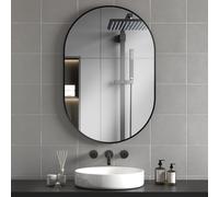 HOMCOM Miroir de Salle de Bain Ovale 60x90 cm Miroir Décoratif de Pared avec Cadre en Aluminium pour Salon Horizontal ou Vertical Noir