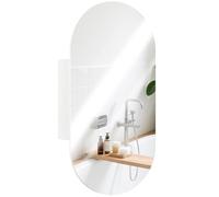 HOMCOM Miroir de Salle de Bain Ovale avec Armoire, Miroir Mural de Rangement Moderne pour Salle de Bain avec Deux étagères, 45x90 cm, Blanc