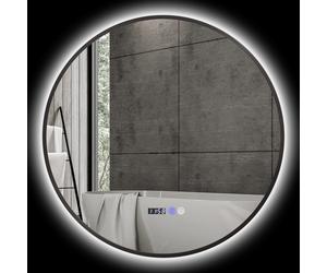 HOMCOM Miroir de salle de bain rond avec éclairage LED, intensité variable, fonction anti-buée, interrupteur tactile, noir