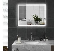HOMCOM Miroir de Salle de Bains avec Éclairage 90x70 cm LED Miroir Mural avec Fonction Mémoire 3 Couleurs Argent