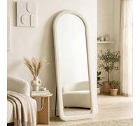 HOMCOM Miroir de Sol Arqué Pleine Longueur 160 x 60 cm sur Pied/Mural Crème | Grand Miroir, Cadre Effet Velours, Verre Trempé HD, à Poser, Suspendu ou Adossé, pour Salon, Chambre