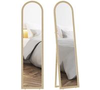 HOMCOM Miroir de Sol arqué Pleine Longueur 40 x 160 cm - Miroir sur Pied avec Cadre en Effet Imitation Pierre, Montage au Sol, Suspendu ou appuyé Contre Le Mur, pour Salon, Chambre, Beige