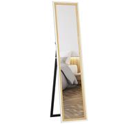 HOMCOM Miroir de Sol Pleine Longueur 157 x 37cm Miroir sur Pied rectangulaire avec Cadre en Effet Bois, Montage au Sol, Suspendu ou appuyé Contre Le Mur, pour Salon, Chambre, Blanc