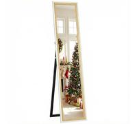 HOMCOM Miroir de Sol Pleine Longueur 157 x 37cm Miroir sur Pied rectangulaire avec Cadre en Effet Bois, Montage au Sol, Suspendu ou appuyé Contre Le Mur, pour Salon, Chambre, Blanc