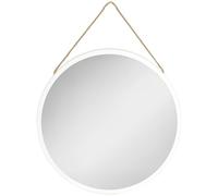 HOMCOM Miroir décoratif mural 30 x 30 cm Miroir rond en métal avec corde pour salon, chambre, entrée style moderne, blanc