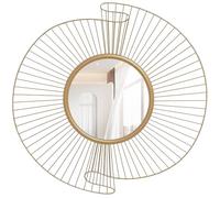 HOMCOM Miroir décoratif Rond 60 cm avec Fixation à 360°, décoration Murale en métal Moderne avec détails plissés, Suspendu décor pour Salon, Chambre à Coucher, Bureau, doré