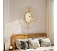 HOMCOM Miroir décoratif rond 60 cm avec fixation à 360°, décoration murale en métal moderne avec détails plissés, doré