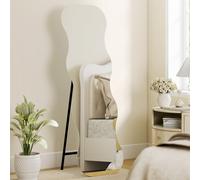 HOMCOM Miroir en pied sans cadre, base en bois, placement flexible, forme en vague, noir