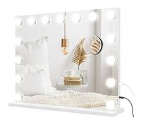 HOMCOM Miroir Hollywood avec éclairage, miroir de maquillage avec 15 LED de lumière, miroir cosmétique à intensité variable avec grossissement 10X, prise de charge USB