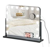 HOMCOM Miroir Hollywood avec éclairage, miroir de maquillage avec lumière 14 LED, 3 couleurs de lumière, miroir cosmétique avec grossissement 10X, prise de charge USB