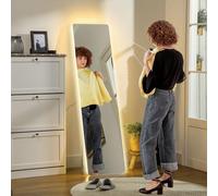 HOMCOM Miroir intégral, 150 x 40 cm Miroir sur Pied avec éclairage LED, 3 Couleurs de lumière, Miroir Mural avec Support, Interrupteur Tactile pour Chambre à Coucher, Salon, Transparent