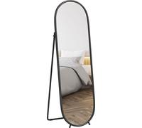 HOMCOM Miroir intégral, 160 x 40 cm Miroir mural avec support, cadre métallique, miroir ovale sur pied pour salon, chambre, noir