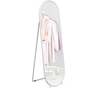 HOMCOM Miroir intégral, 160 x 40 cm Miroir mural avec support, cadre métallique, miroir ovale sur pied pour salon, chambre à coucher, blanc