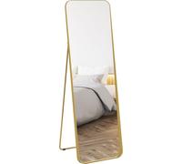 HOMCOM Miroir intégral 160 x 50 cm miroir sur pied effilé avec cadre métallique et verre incassable, miroir mural à poser, à appuyer, miroir pour salon, chambre, couloir, doré