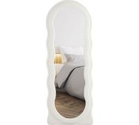 HOMCOM Miroir intégral 160 x 60 cm Miroir sur pied bombé avec design ondulé Cadre en velours en verre incassable Miroir mural Miroir de sol pour salon, chambre, couloir, blanc