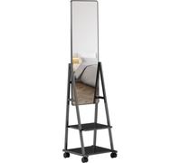 HOMCOM Miroir intégral, 42 x 155 cm Miroir sur pied avec tablette, miroir à poser avec roulette, miroir au sol pour chambre à coucher, salon, noir