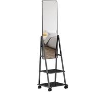 HOMCOM Miroir Intégral, 42 x 155 cm Sur Pied avec Tablette, à Poser avec Roulette, pour Chambre à Coucher, Salon, Noir