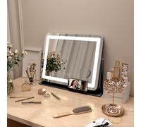 HOMCOM Miroir Lumineux LED intensité 3 modes d'éclairage, grossissement 10X, port de charge USB, touche tactile 62,5 x 52 cm