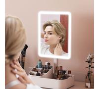 HOMCOM Miroir maquillage éclairé rechargeable 180° pivotant Miroir cosmétique LED à 2 modes d'éclairage, Blanc