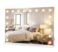 HOMCOM Miroir maquillage Hollywood 18 ampoules LED, 3 couleurs d'éclairage, lumière RGB, haut-parleur Bluetooth, blanc