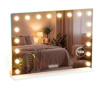HOMCOM Miroir Maquillage Hollywood 80x60cm Miroir Coiffeuse LED 18 Ampoules dimmables 3 Couleurs d'éclairage lumière RGB Haut-Parleur Bluetooth grossissement 10x contrôle Tactile sur Table/sur Mur