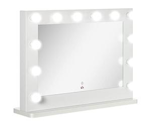 HOMCOM Miroir Maquillage Hollywood LED Lumineux Tactile avec 12 LED, luminosité Ajustable, Fonction mémoire, Miroir Lumineux sur Table 80 x 60 cm - Blanc