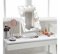 Miroir maquillage Hollywood lumineux LED tactile - 3 modes éclairage, inclinable, adaptateur - métal blanc verre G