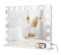 HOMCOM Miroir Maquillage Hollywood Lumineux LED intensité réglable avec Miroir grossissant Coiffeuse Port de Charge USB, Support de téléphone - 80 x 62 cm