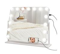 HOMCOM Miroir Maquillage Hollywood Lumineux, Miroir Coiffeuse avec 15 LED dimmables, Glossissant 10X et Charge USB, Support de téléphone, Rotation à 360° - 63 x 50 cm