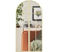 HOMCOM Miroir Mural Arc 60 x 120 cm, Grand Miroir verrière décoratif de fenêtre avec Cadre métallique, pour Chambre, Salon, Couloir, Ton doré