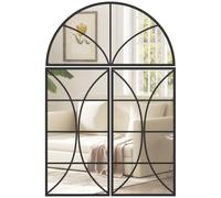 HOMCOM Miroir Mural Arqué 80x120cm Lot de 3 Miroir Verrière Décoratif Noir | Forme de Fenêtre, Verre Trempé Incassable, Cadre en Métal, Salon, Chambre à Coucher, Couloir