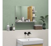 HOMCOM Miroir mural de salle de bain avec 3 étagères latérales 1 étagère inférieure en bambou 45 x 15 x 58,5 cm blanc
