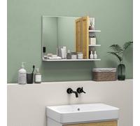 HOMCOM Miroir Mural de Salle de Bain avec étagères de Rangement - 3 étagères latérales + 1 étagère inférieure - Bois de Bambou Blanc