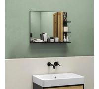 HOMCOM Miroir Mural de Salle de Bain avec étagères de Rangement - 3 étagères latérales + 1 étagère inférieure - Bois de Bambou