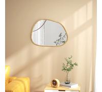HOMCOM Miroir mural miroir décoratif forme organique avec cadre en bois horizontal ou vertical 80 x 60 cm naturel