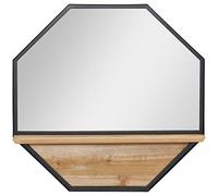 HOMCOM Miroir mural octogonal en métal avec étagère en bois, décoration d'intérieur moderne, 61x61cm noir